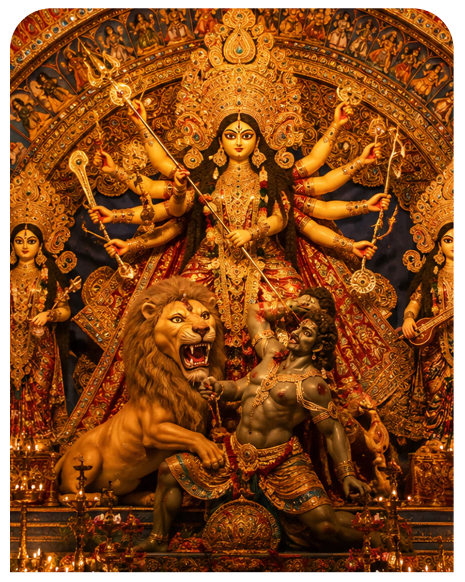 Detailed view of a Durga idol during Puja